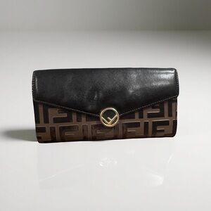 Authentic Fendi Flap Envelope Wallet Soft Black & Maya Brown Wallet